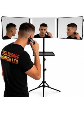 360° Self Haircut Mirror with LED Lights | Tripod System, HD Reflection